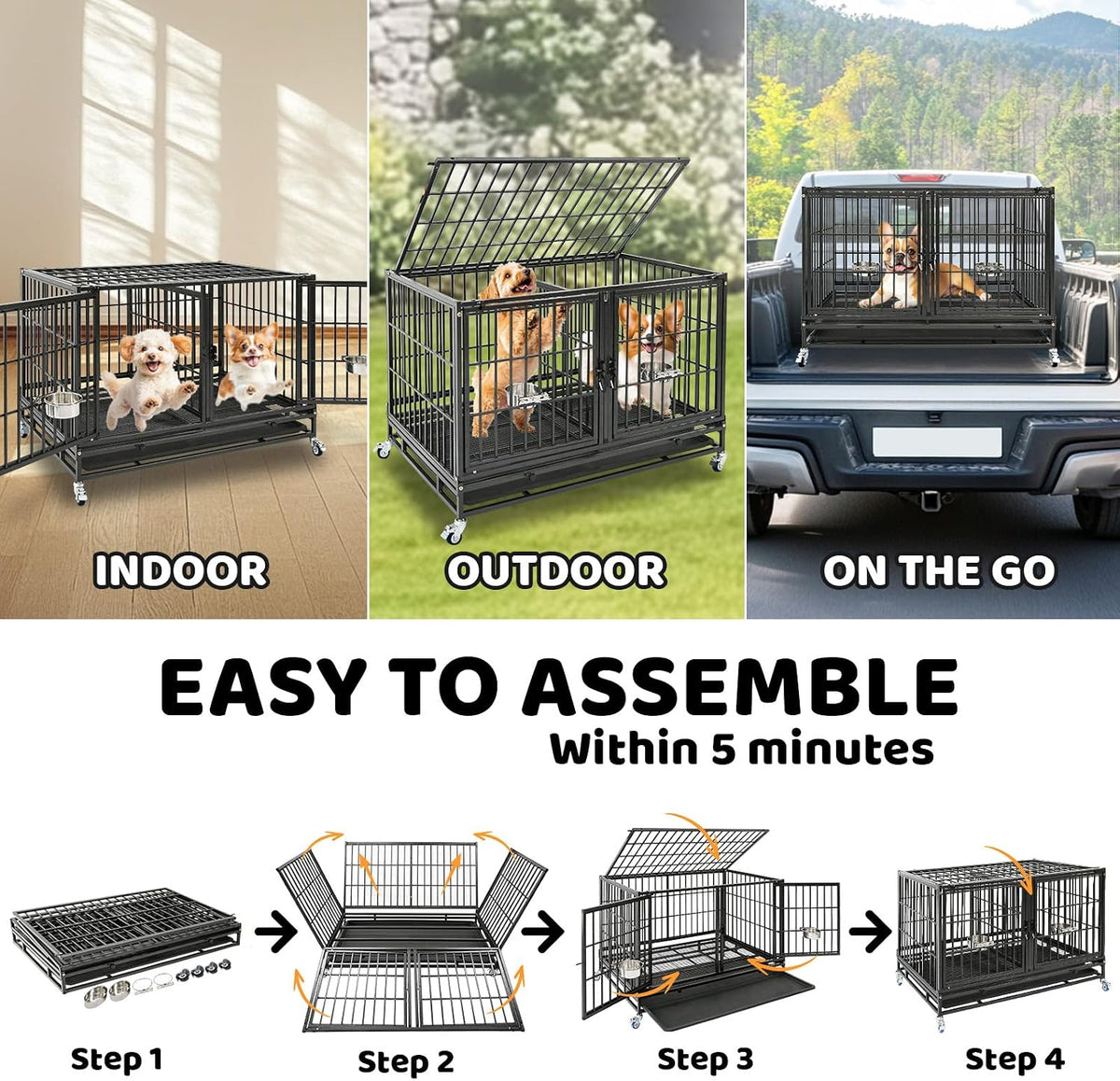 homey pet 42 inch stackable heavy duty dog showing dimensions