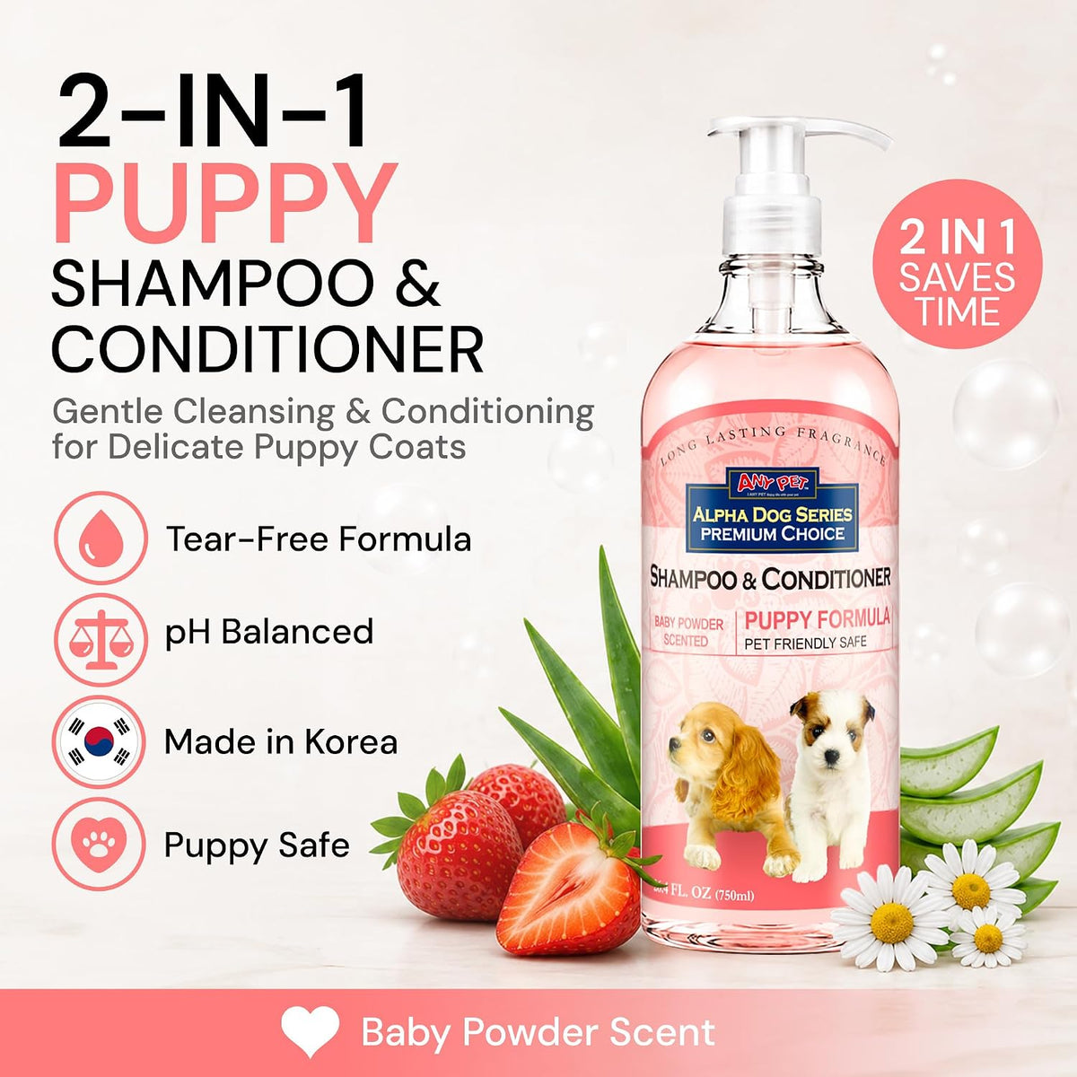 natural puppy shampoo and conditioner tear free with shown in use