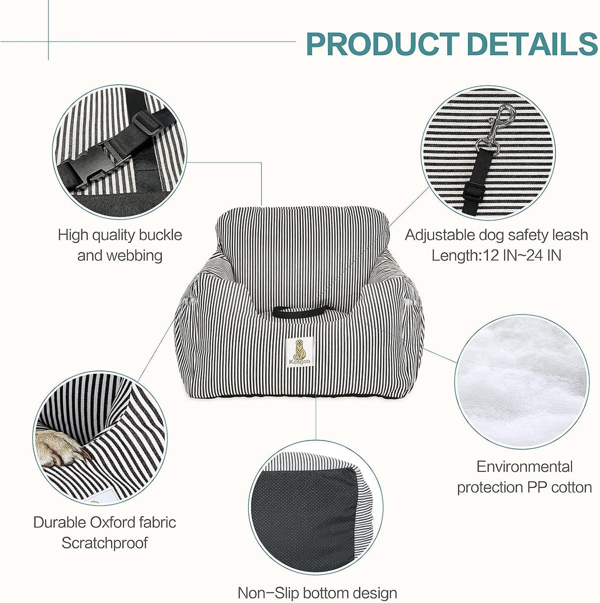 dog car seat for small dogs, puppy booster, close-up detail