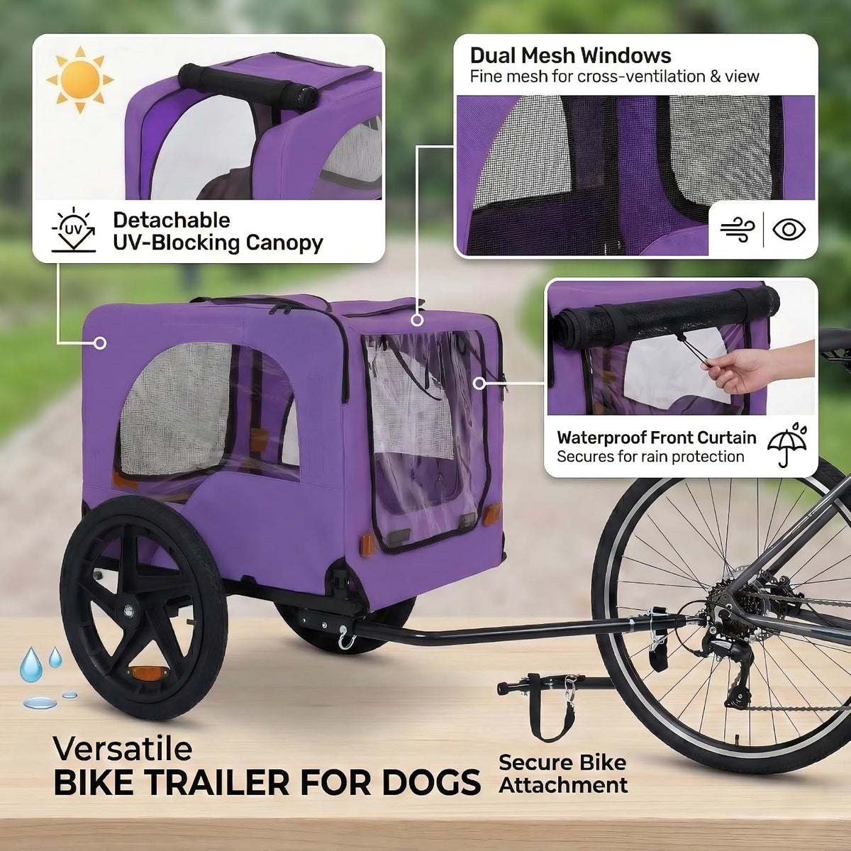 heavy duty dog bike trailer with 16" all-terrain showing dimensions