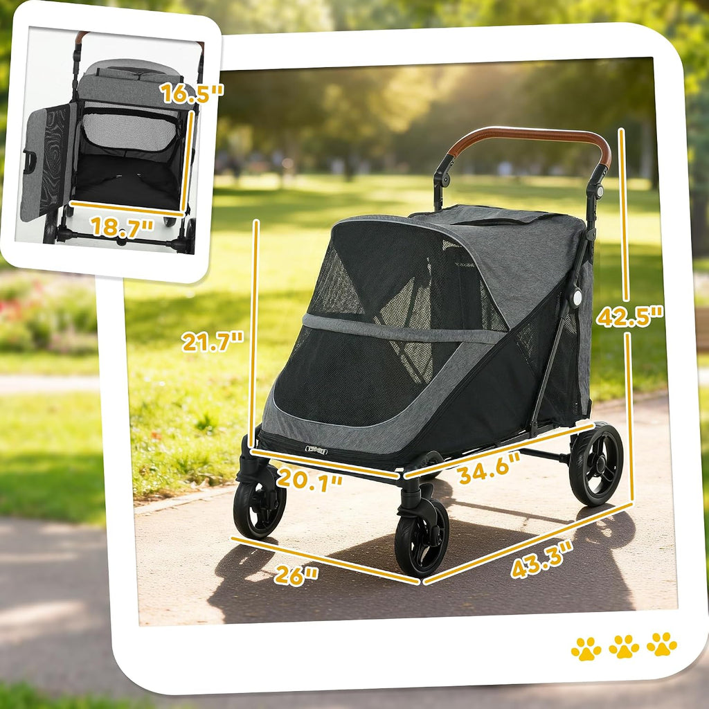 pawhut dog stroller for large dogs one-click folding, close-up detail