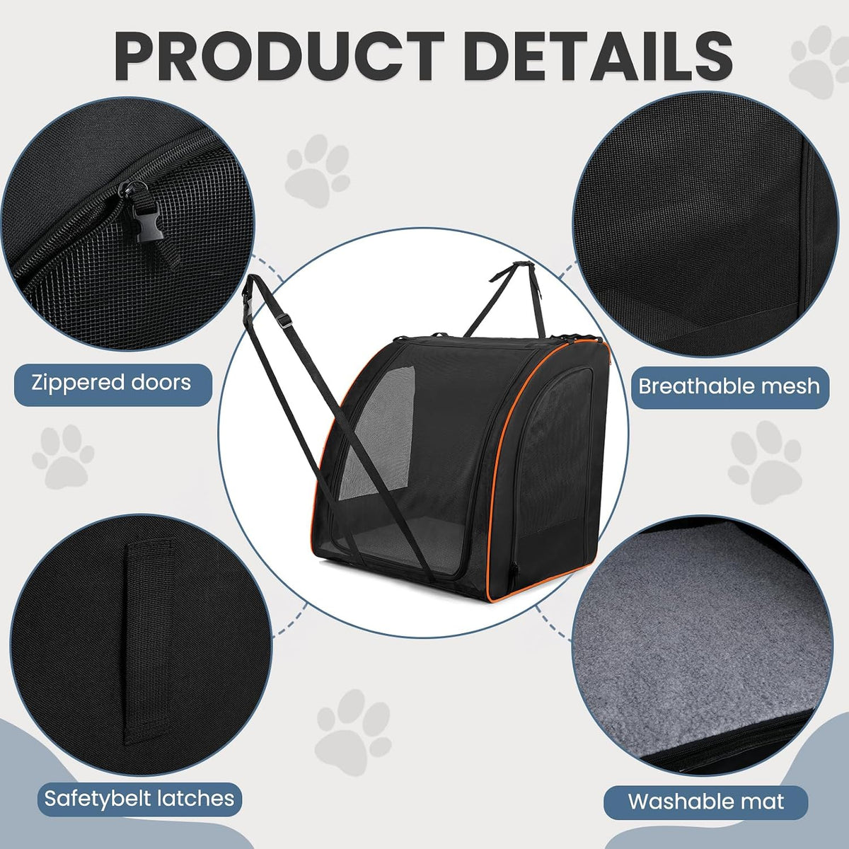 dog car seat, enclosed carrier for pets travel, side view