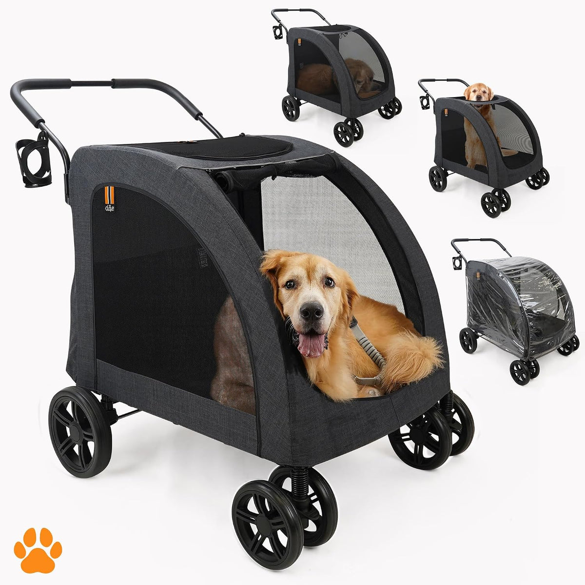 chester raincover pet stroller - melange black shown in use