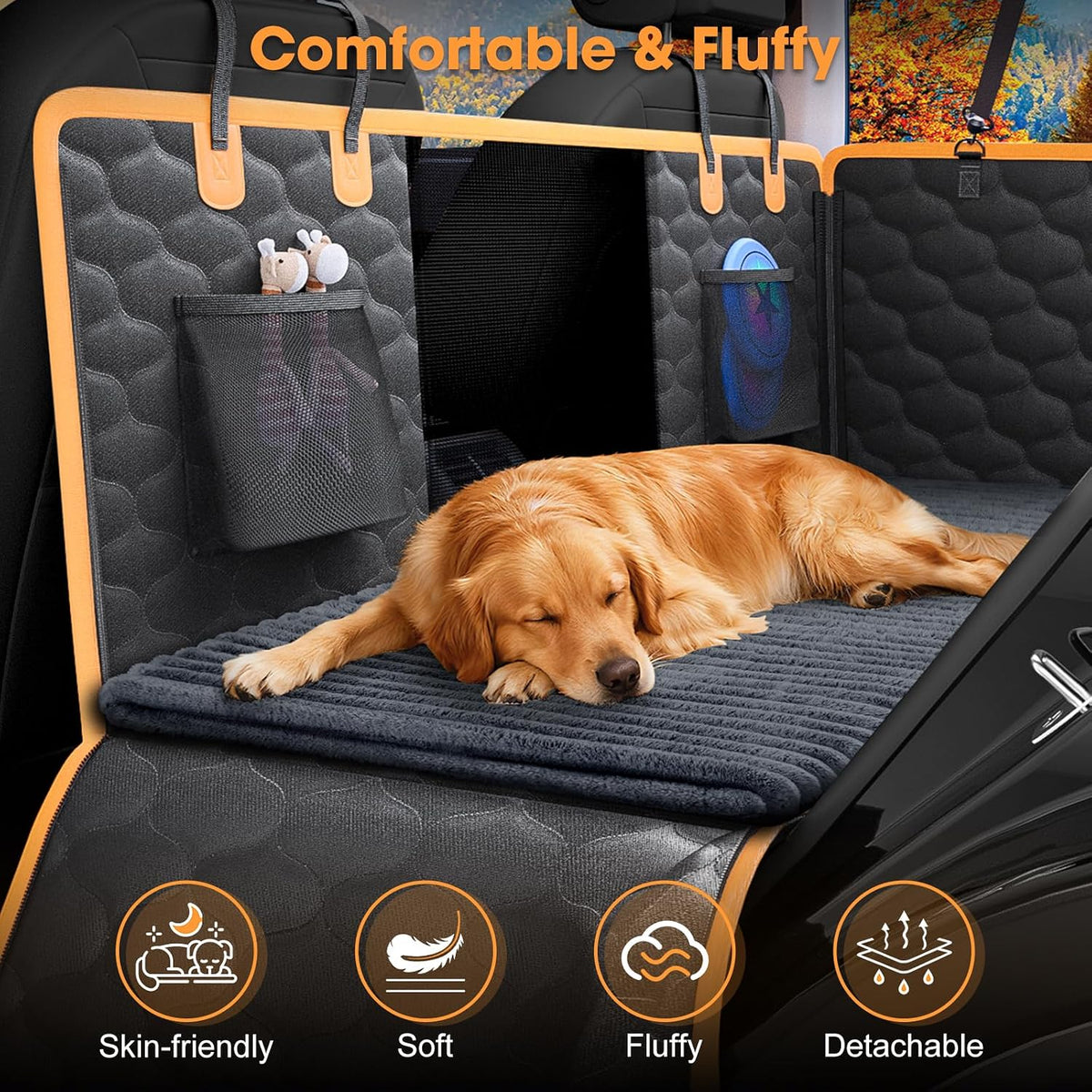 furtime backseat pet bed mat, non-slip washable dog showing dimensions