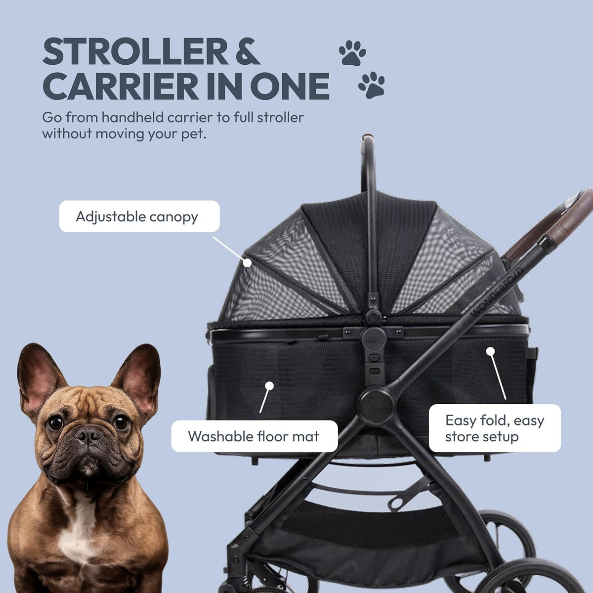 wonderfold buddy pet stroller for small and medium, side view