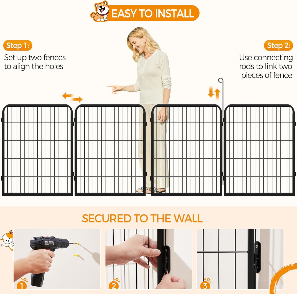 topeakmart dog playpen indoor 32 inch 2 panels showing dimensions