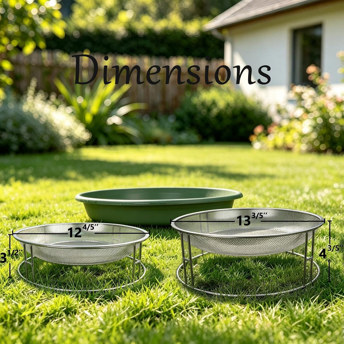 ground bird feeder & bath station set for showing dimensions