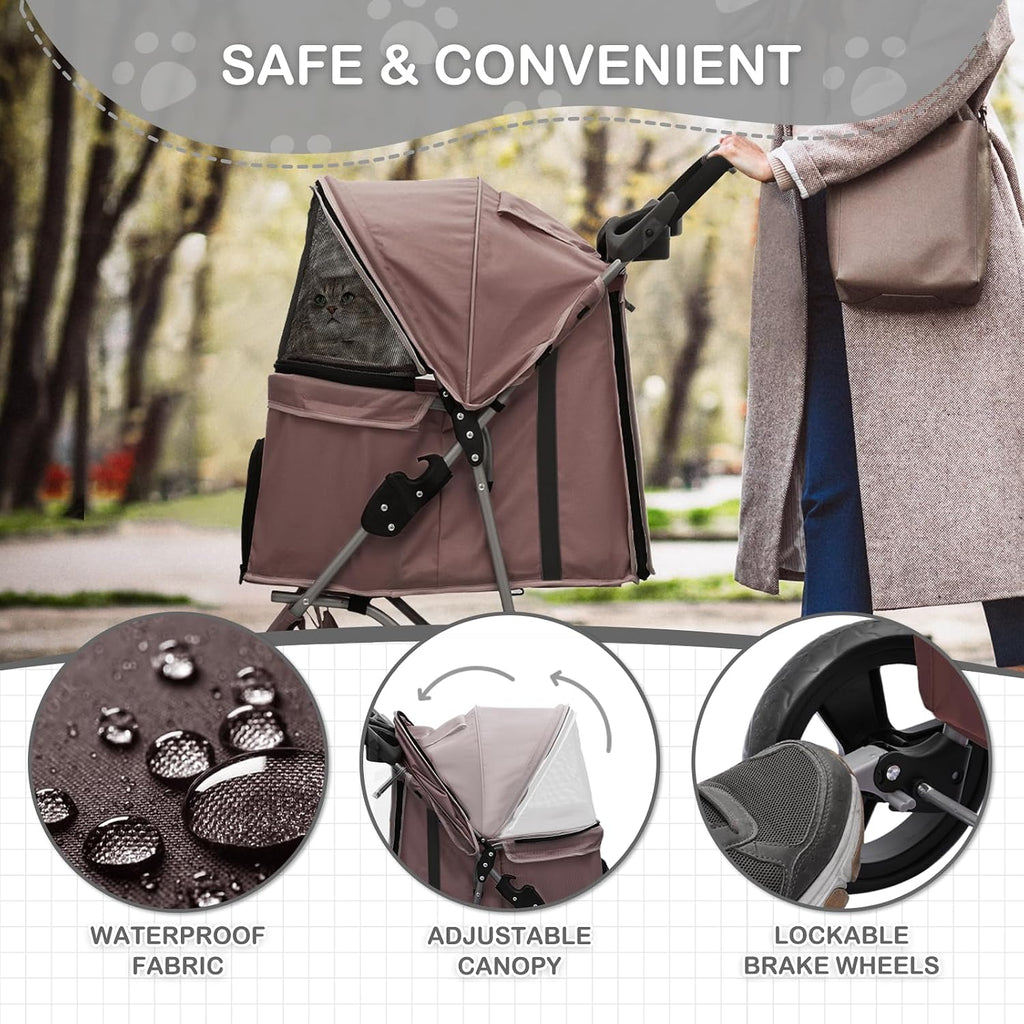 pet stroller for small/medium cats and dogs, coffee shown in use