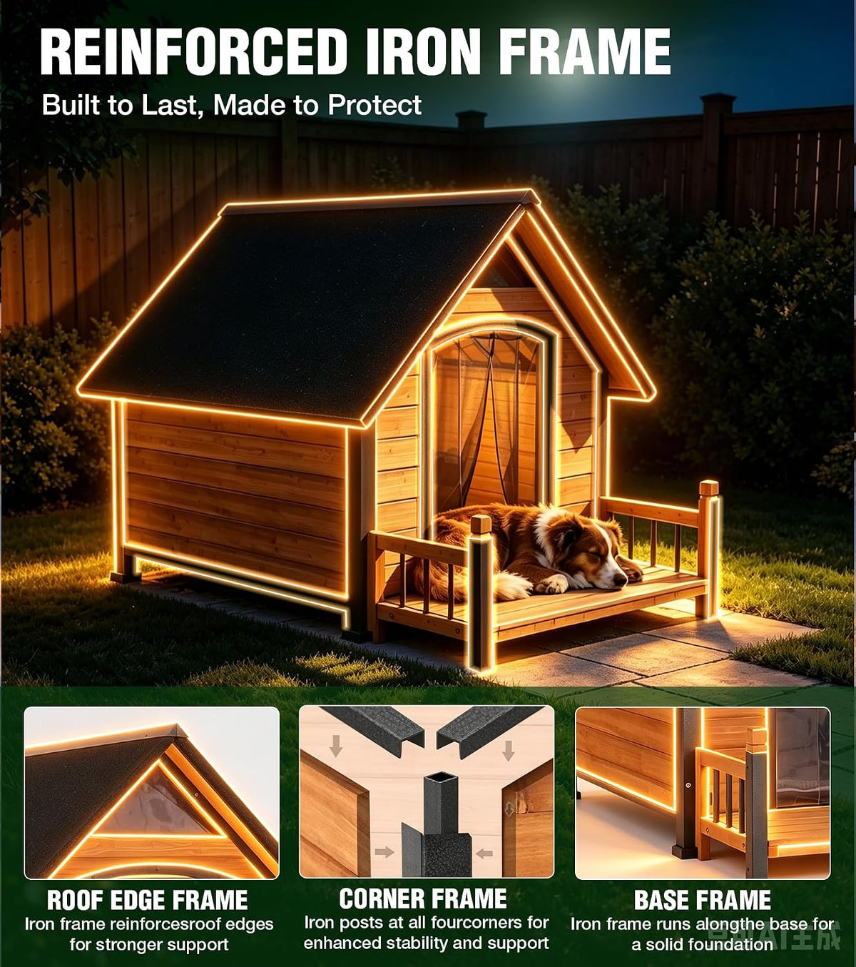 gutinneen extra large dog house outdoor with reinforced, side view