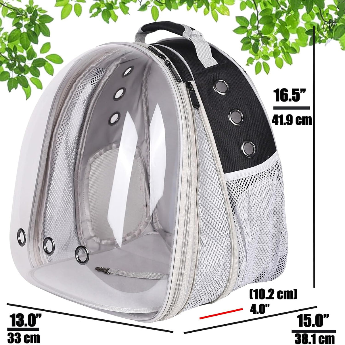 large cat backpack carrier, front extension with space shown in use
