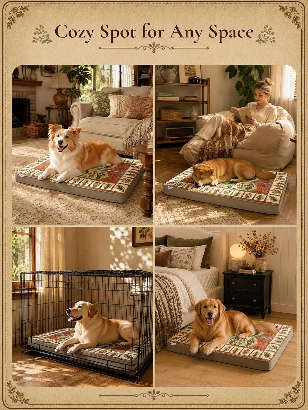 exsnugy orthopedic washable dog bed boho crate pet showing dimensions