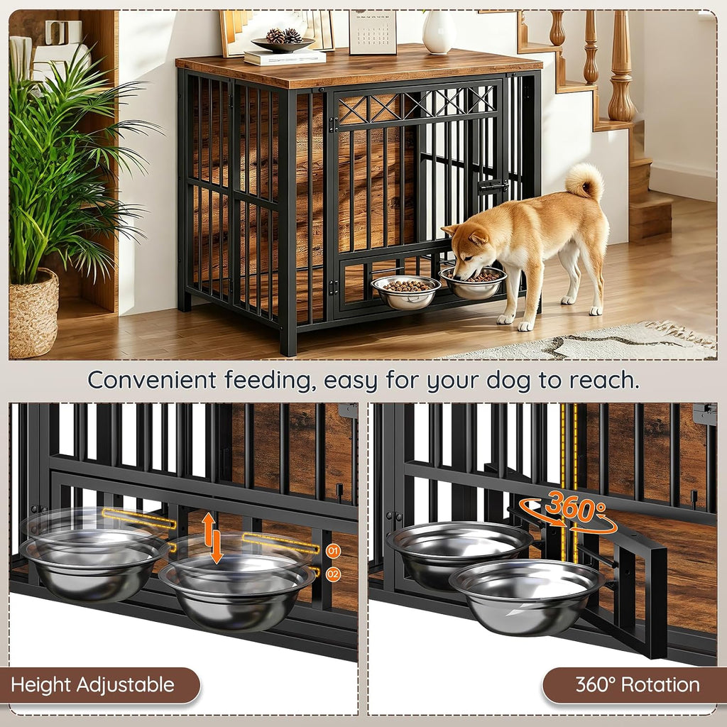 hoobro foldable dog crate furniture with 360° rotating, close-up detail