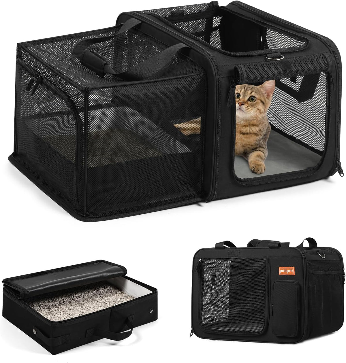pidipiti 20x14x14 expandable car cat carrier, with portable, main product view