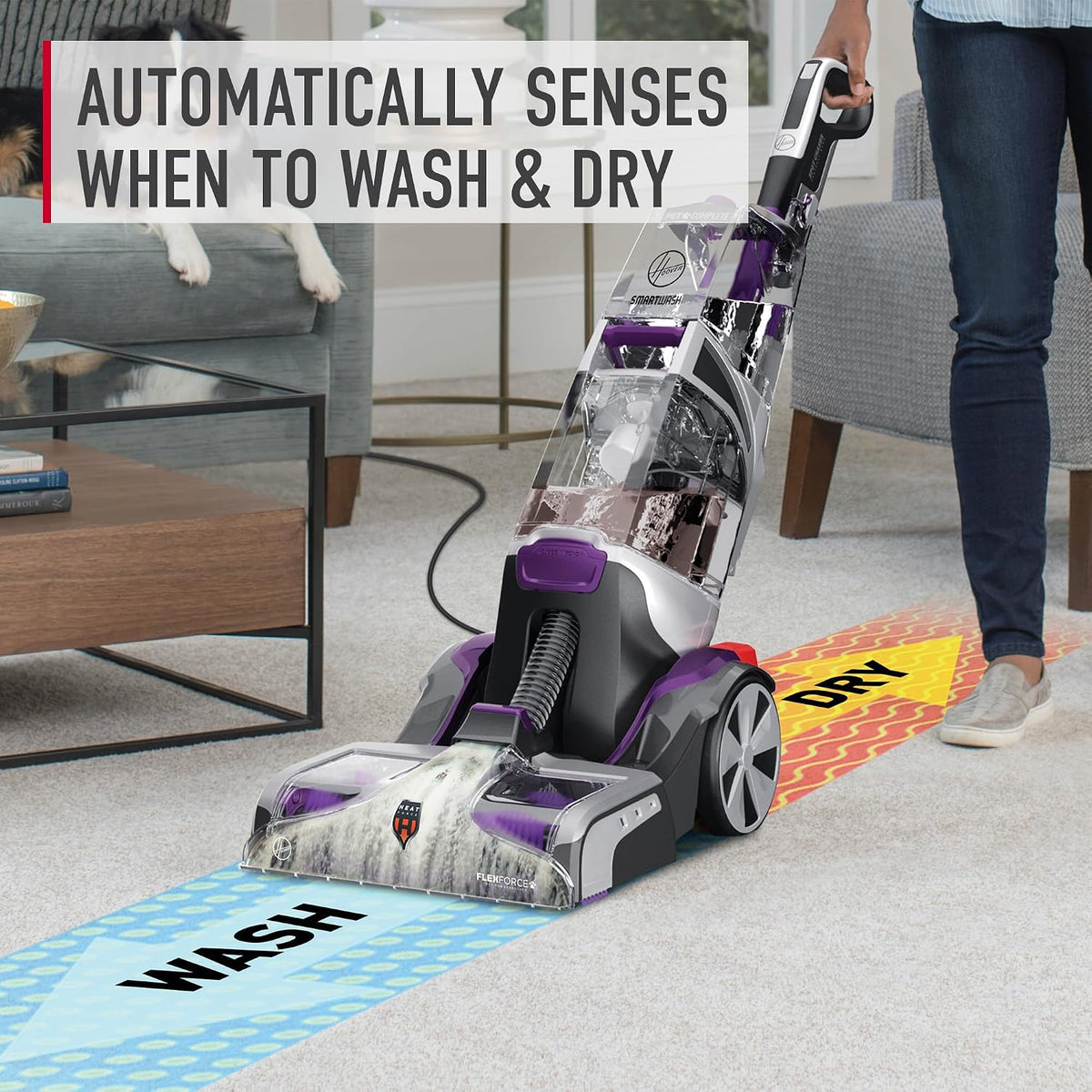 hoover smartwash pet automatic carpet cleaner with spot shown in use