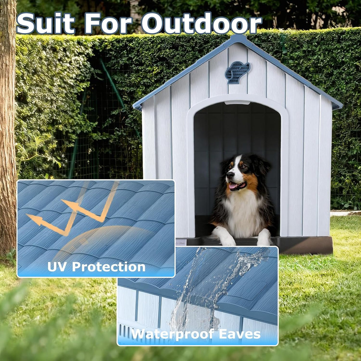 lemberi large plastic dog house for medium large, close-up detail
