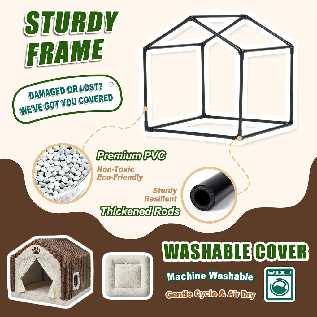 luxury dog house indoor, warm double-layer dog cave, side view