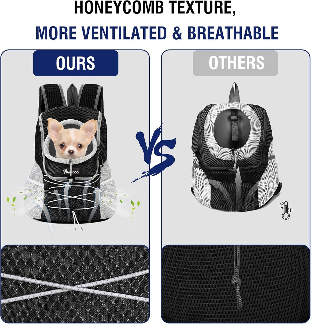 pawaboo pet dog front carrier backpack,ventilated mesh puppy, close-up detail