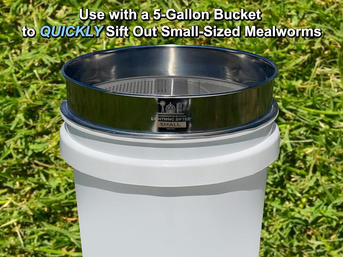 mfs' d-11 lightning sifter small mealworm sifting pan shown in use