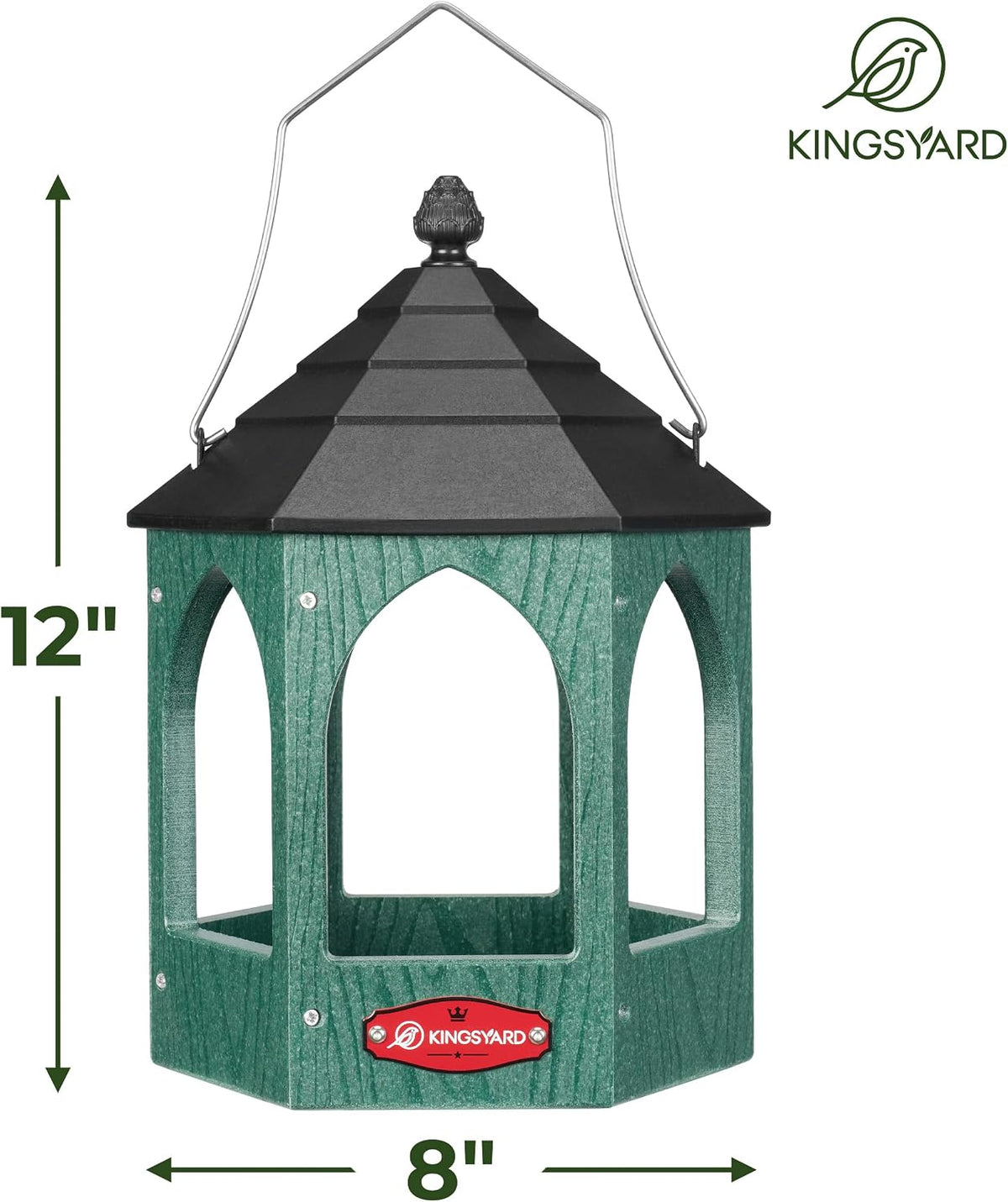 kingsyard platform bird feeder for outdoor hanging showing dimensions