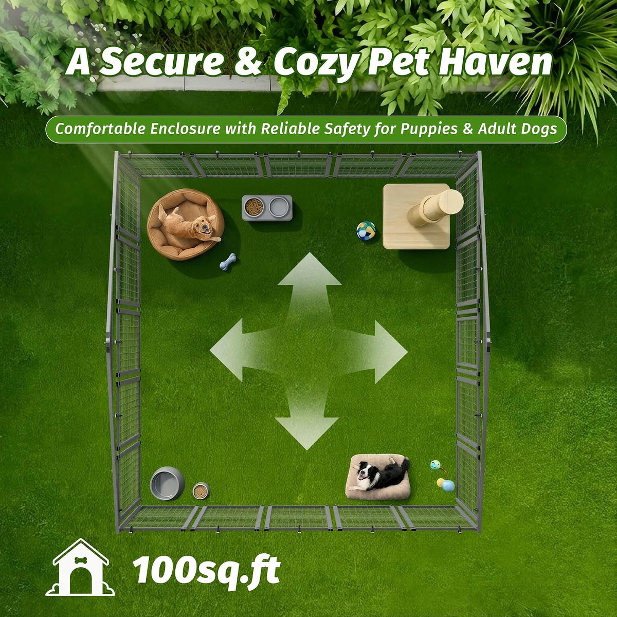 10x10 ft outdoor dog kennel, heavy duty dog, side view