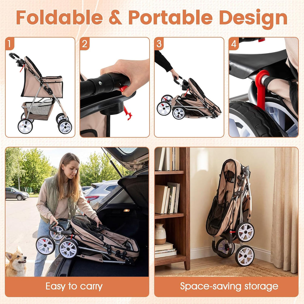 petsite 4 wheels pet stroller, foldable dog strollers on a desk or shelf