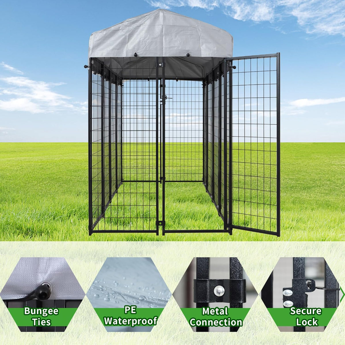 hittite 8x4x6 ft large outdoor dog kennel, expandable, side view