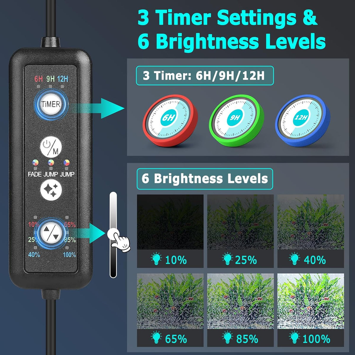 fishkeeper submersible fish tank light with air bubble, side view