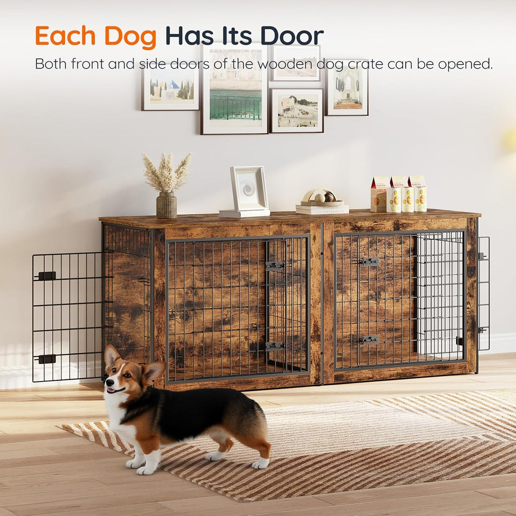 hoobro dog crate furniture for 2 dogs, 63", close-up detail