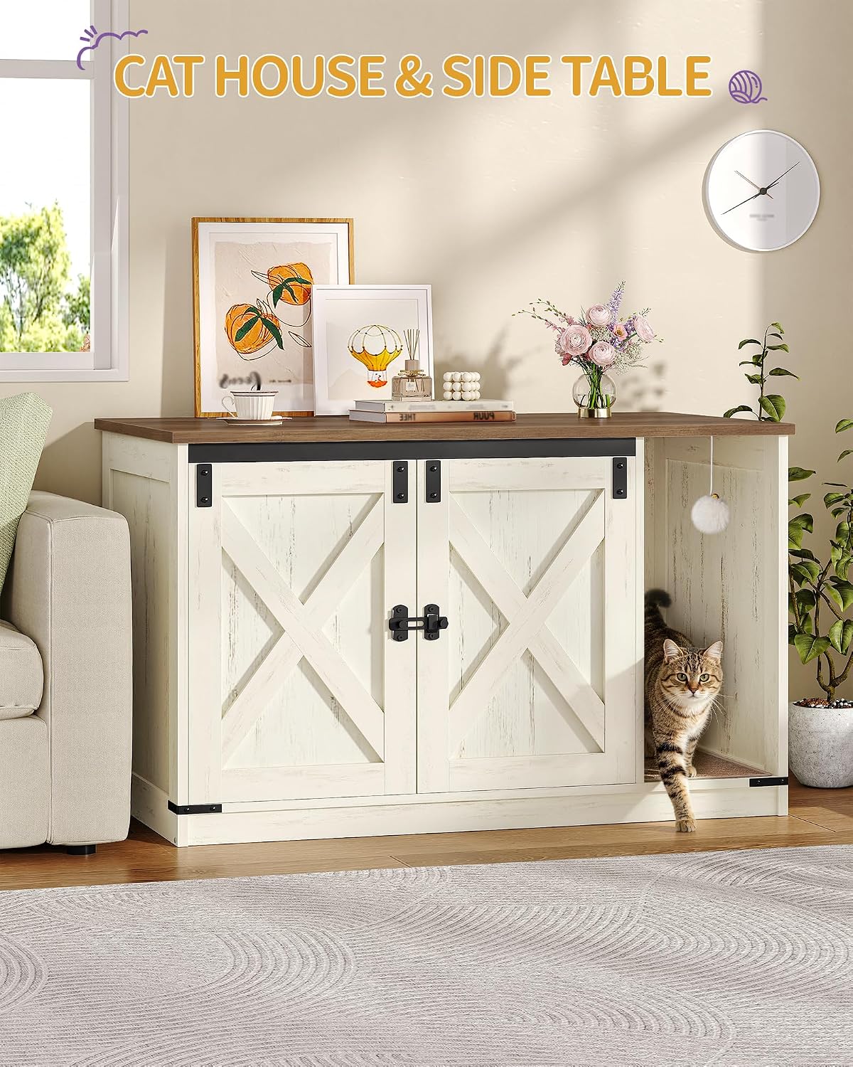 hzuaneri cat litter box enclosure, hidden litter box, close-up detail