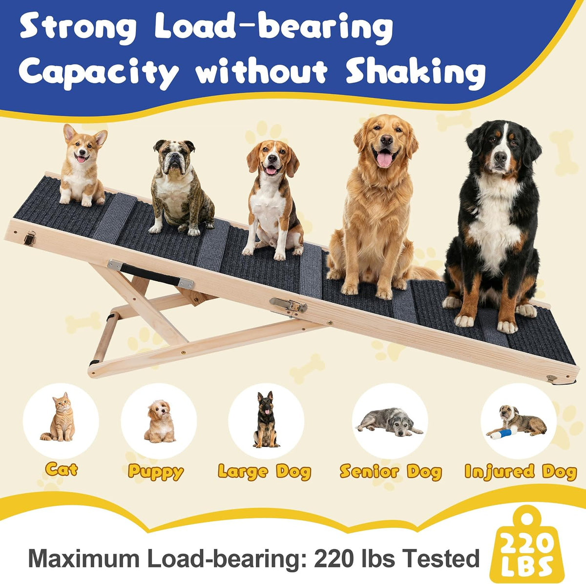 64" l extra long dog ramp for high, side view