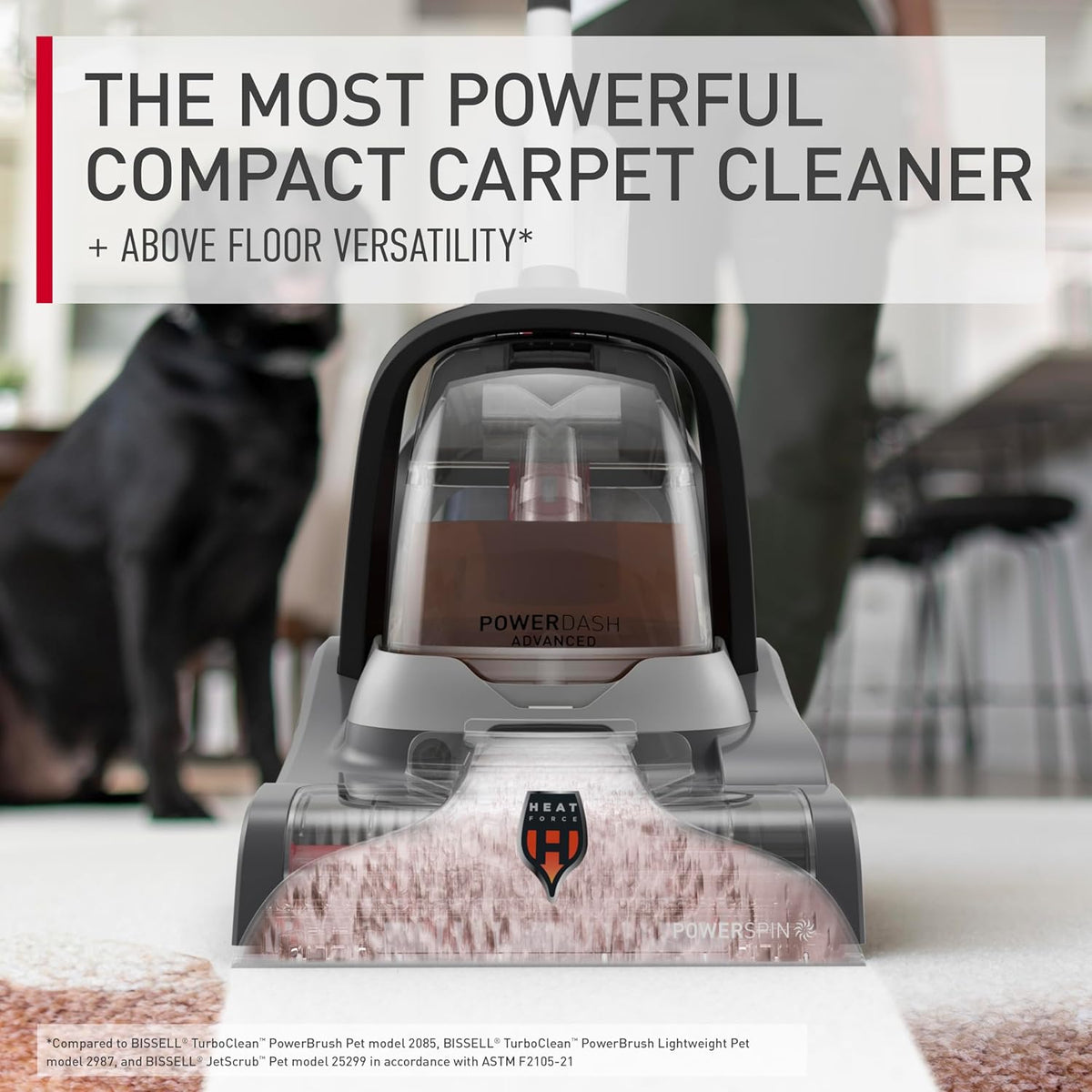 hoover powerdash pet advanced compact carpet cleaner machine shown in use