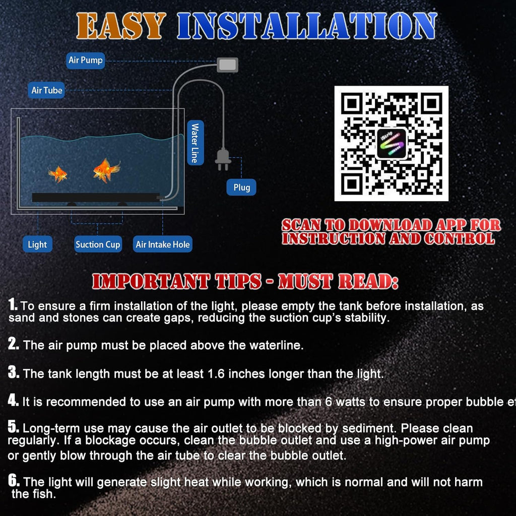 smart app-controlled led aquarium light with 16 million, package contents