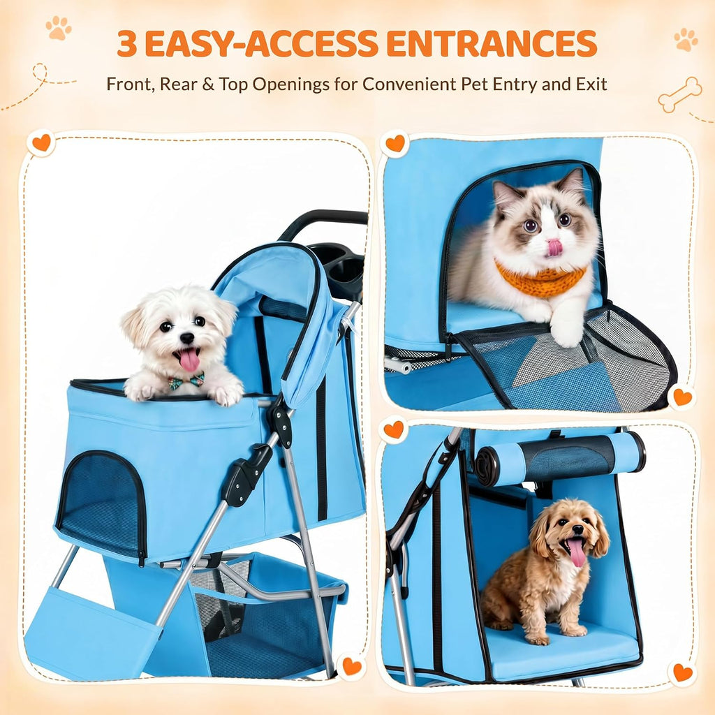 zeny foldable pet stroller, cat/dog stroller with 4, close-up detail