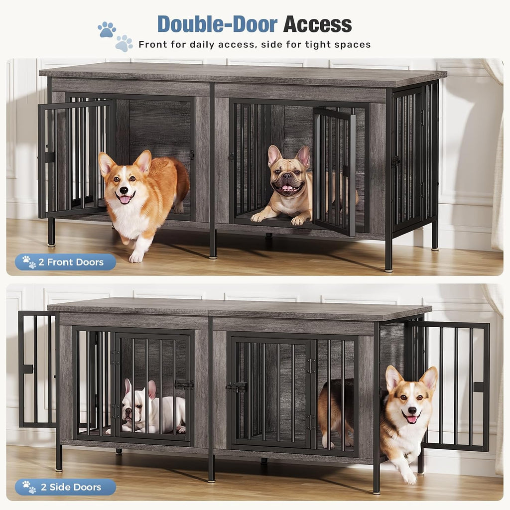 dumos 54" dog crate furniture for 2 dogs shown in use