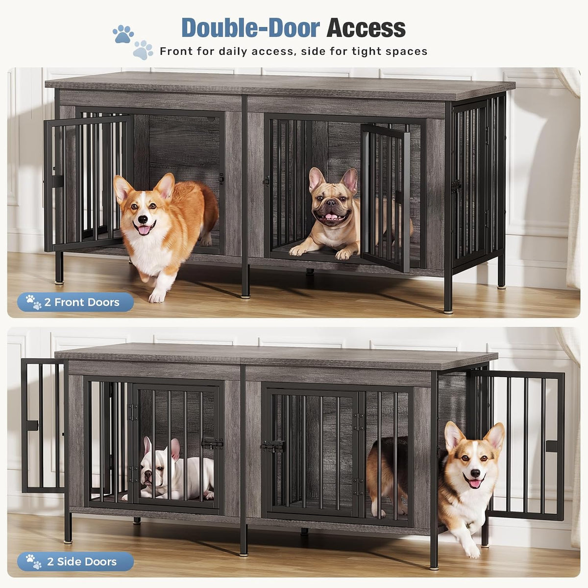 dumos 54" dog crate furniture for 2 dogs shown in use