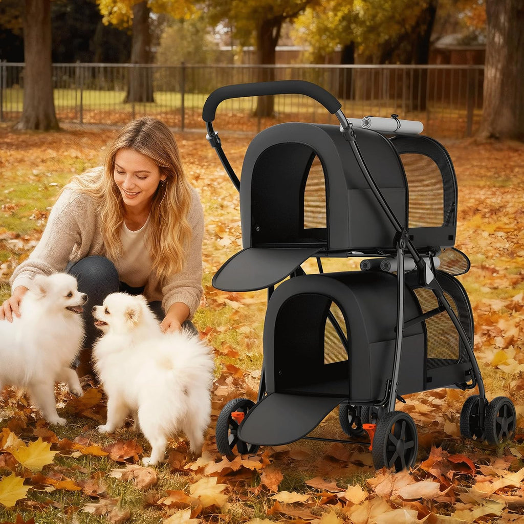 magshion double pet strollers for 2 dogs & showing dimensions