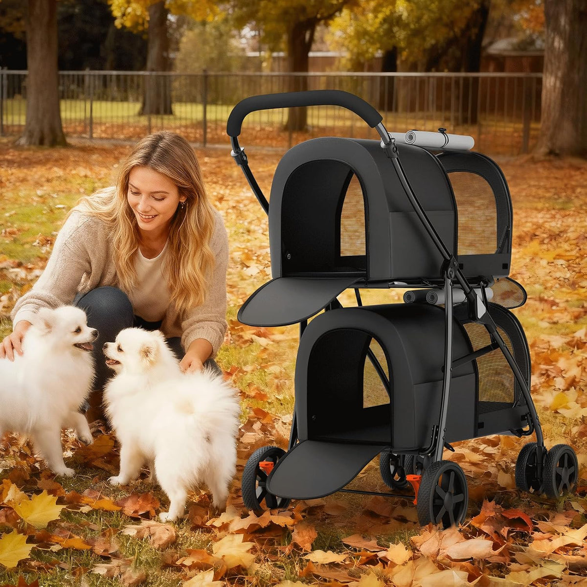 magshion double pet strollers for 2 dogs & showing dimensions