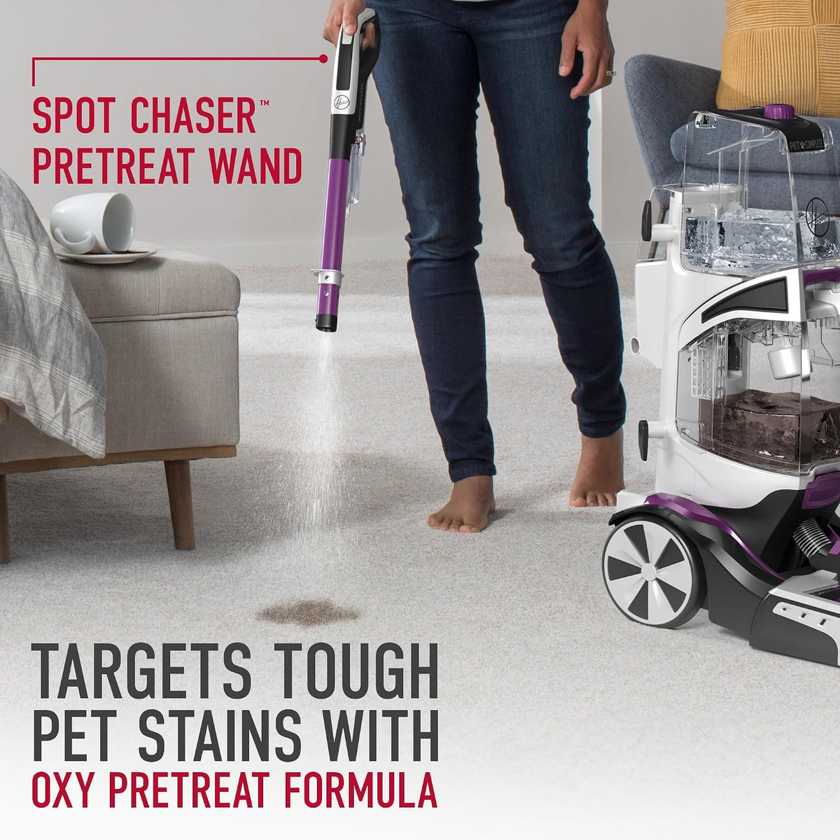 hoover smartwash pet automatic carpet cleaner with spot, close-up detail