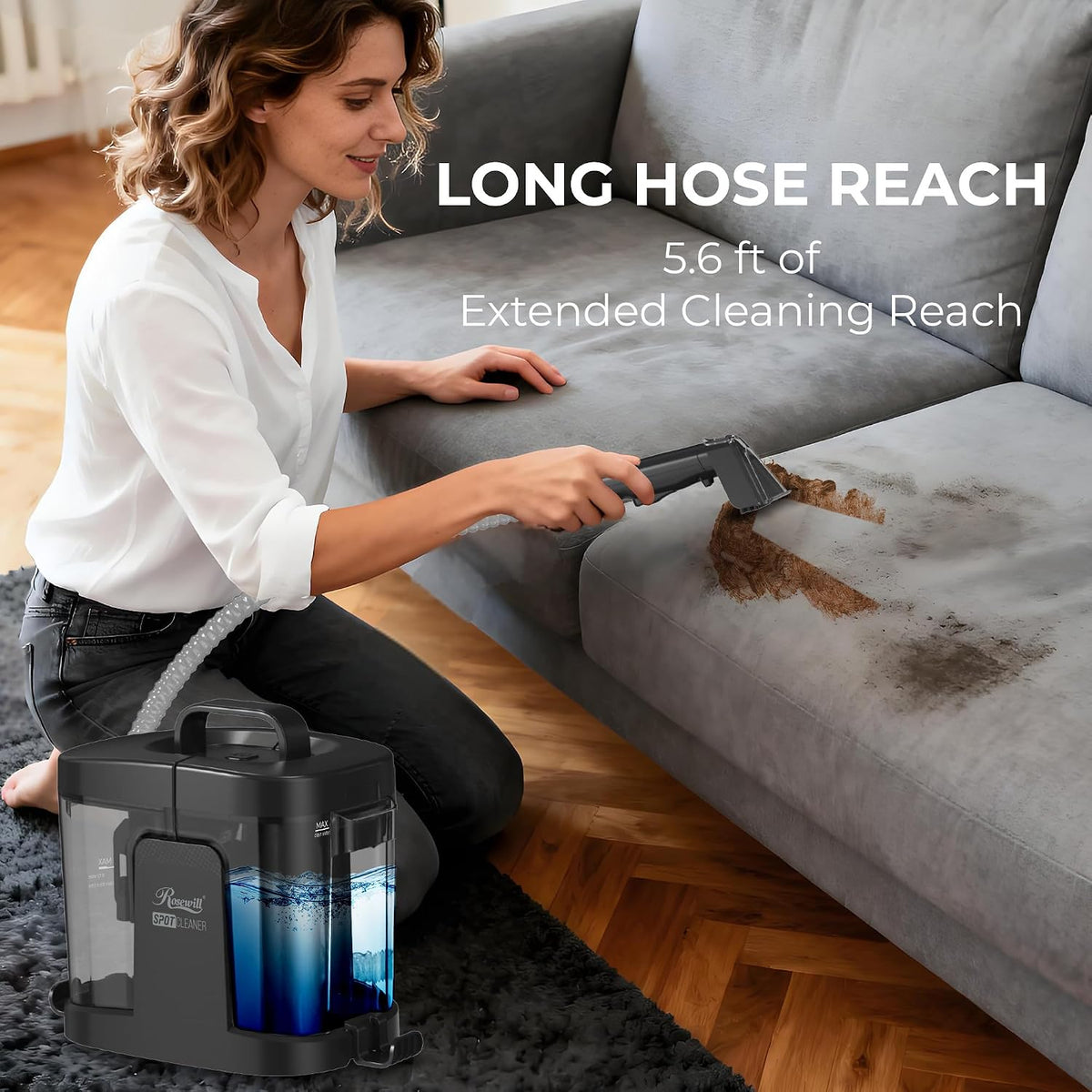 rosewill multi-purpose portable carpet and upholstery cleaner, powerful shown in use