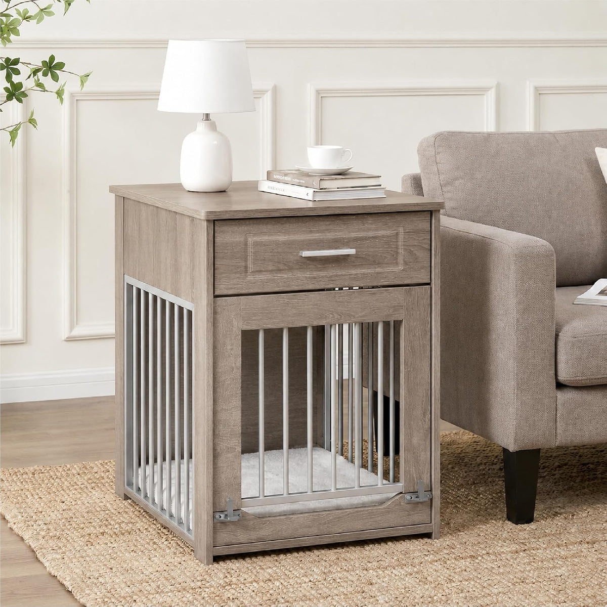 dog crate furniture end table with flip-up door, view 9