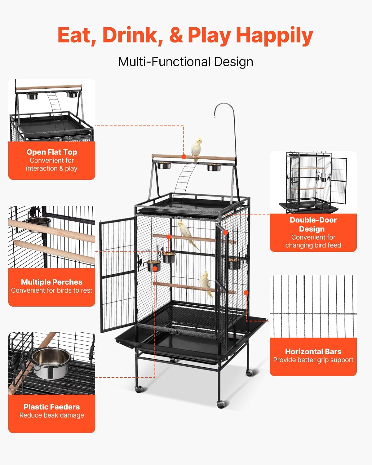 vevor bird cage, 32.7 x 31.1 x 82.7, side view