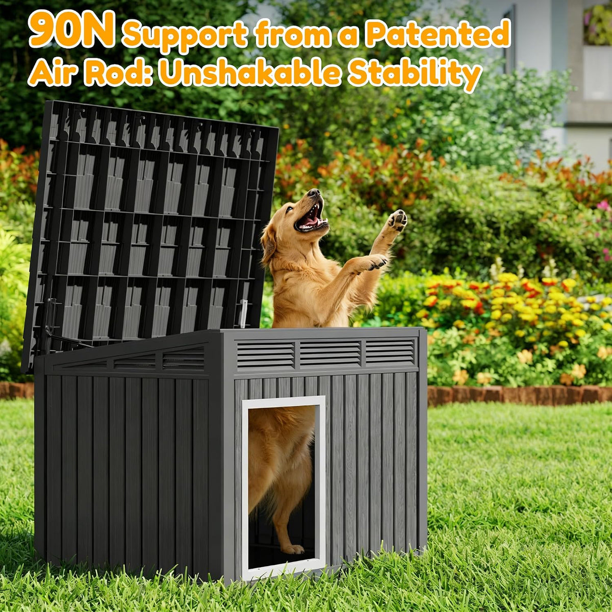 fancyango large dog house with weatherproof roof for, close-up detail