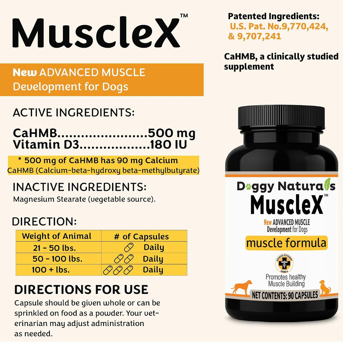 musclex™ canine muscle formula dogs with cahmb 500 shown in use