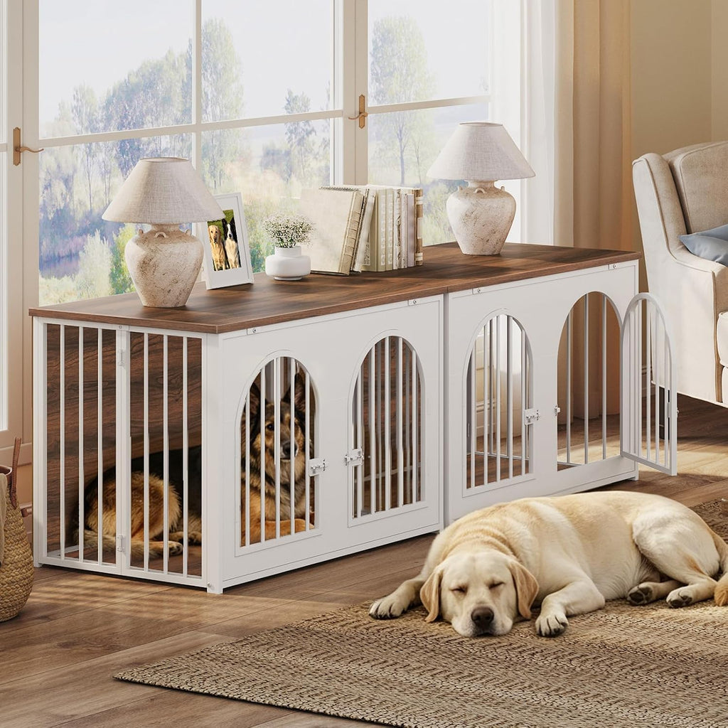 yatiney 37.4" dog crate furniture foldable, assembly-free dog shown in use