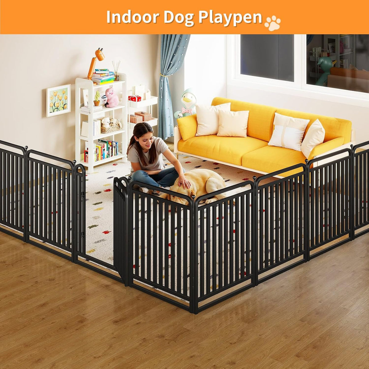 thickened metal tube dog playpen outdoor, low threshold, side view