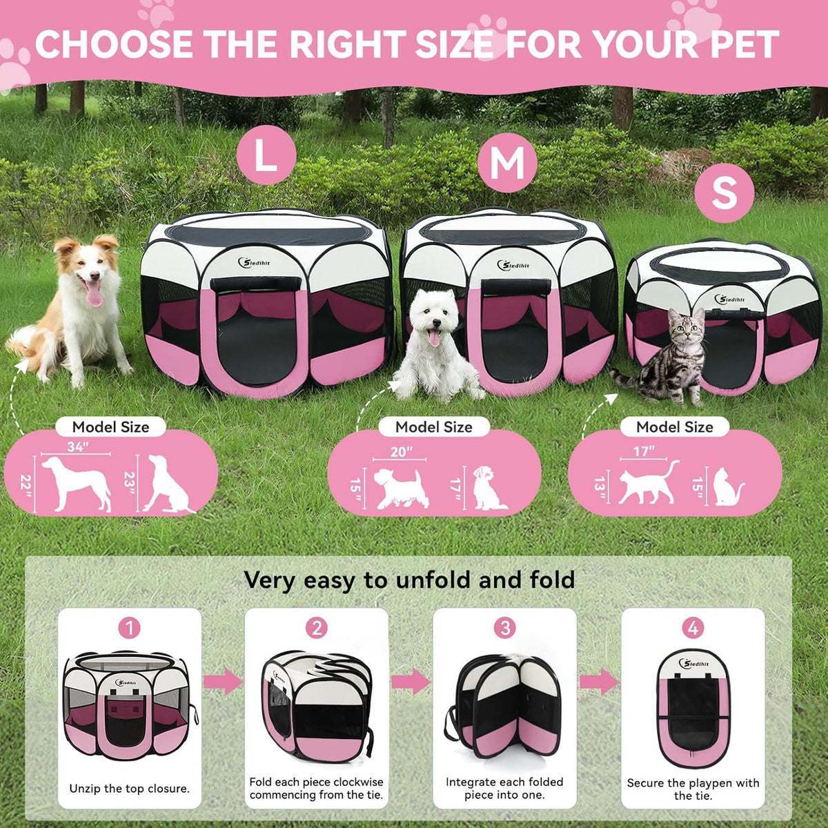 siedihit dog pet playpen tent crate cage with, front angle view