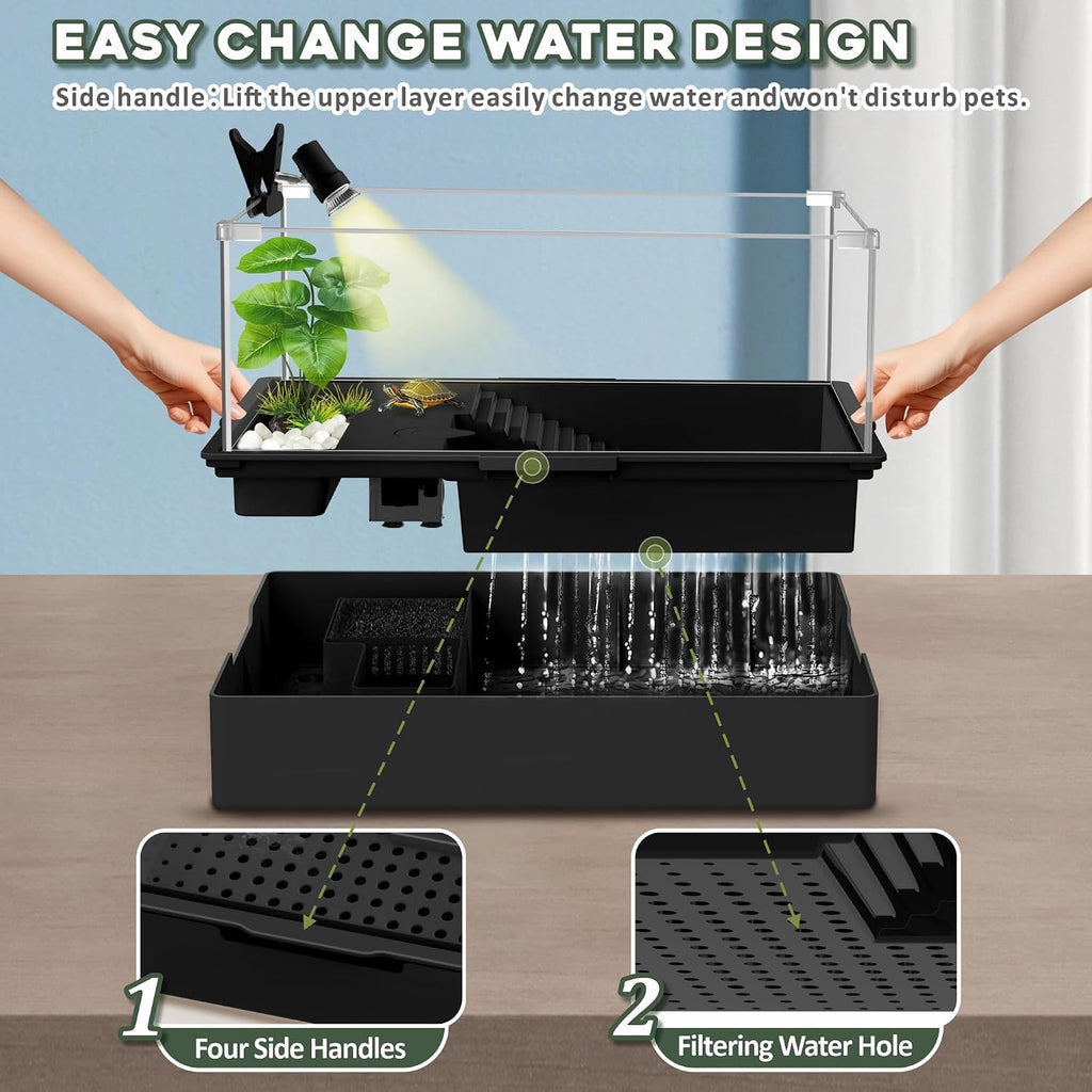 gozilla small turtle tank kit+water pump+lamp, acrylic turtle showing dimensions