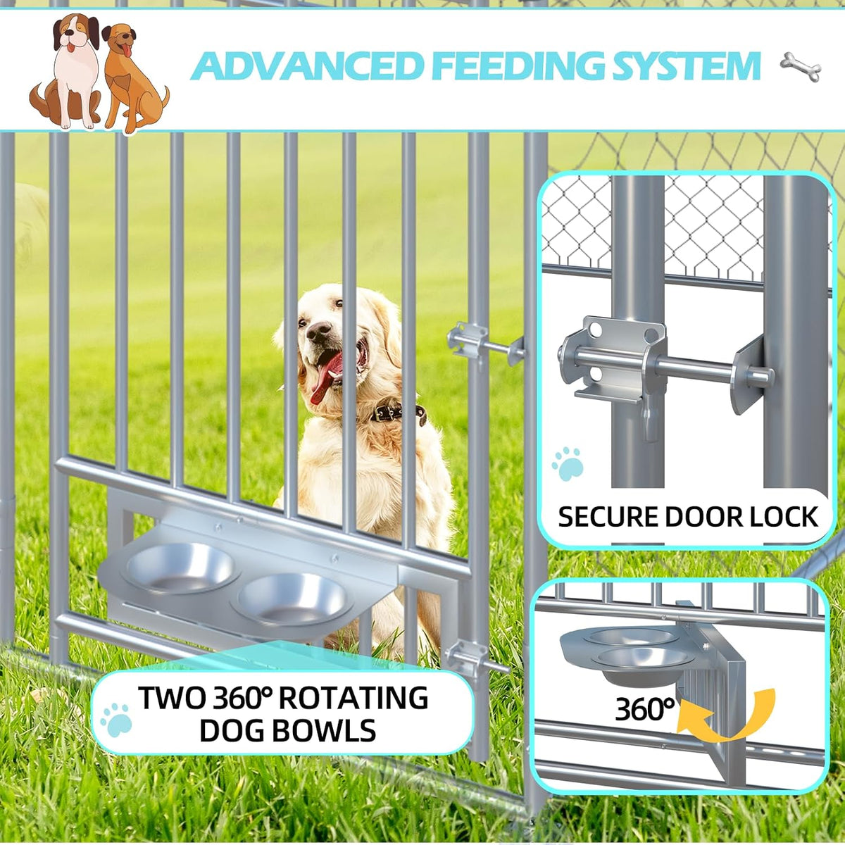 erinnyees 10'x10' outdoor dog kennel with roof, large showing dimensions