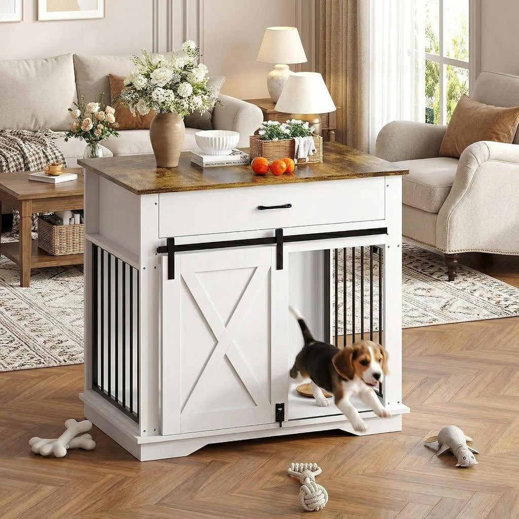 38" dog crate furniture, wooden dog furniture with, front angle view