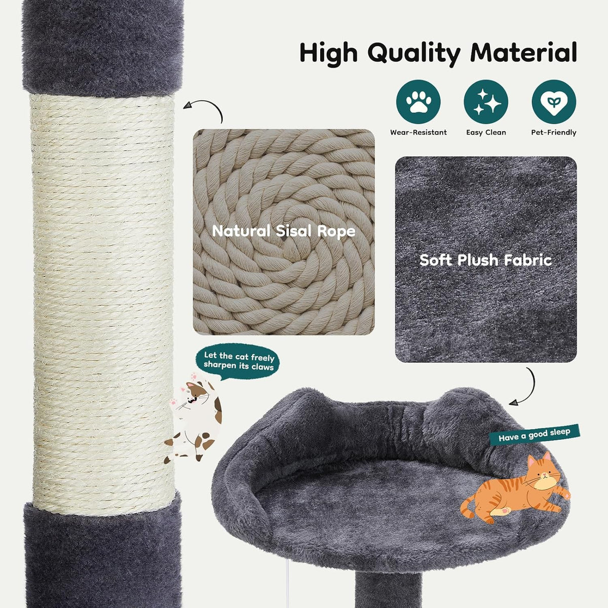 dumos 54 inch cat tree tower with scratching showing dimensions